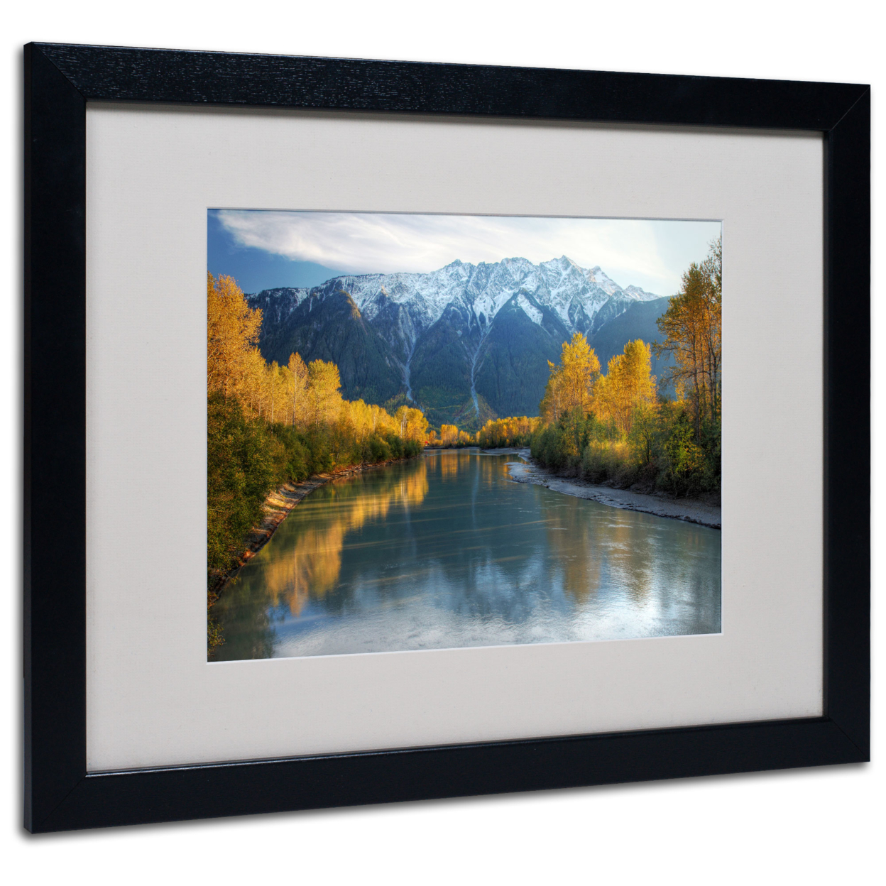 Pierre Leclerc 'Autumn River' Black Wooden Framed Art 18 X 22 Inches