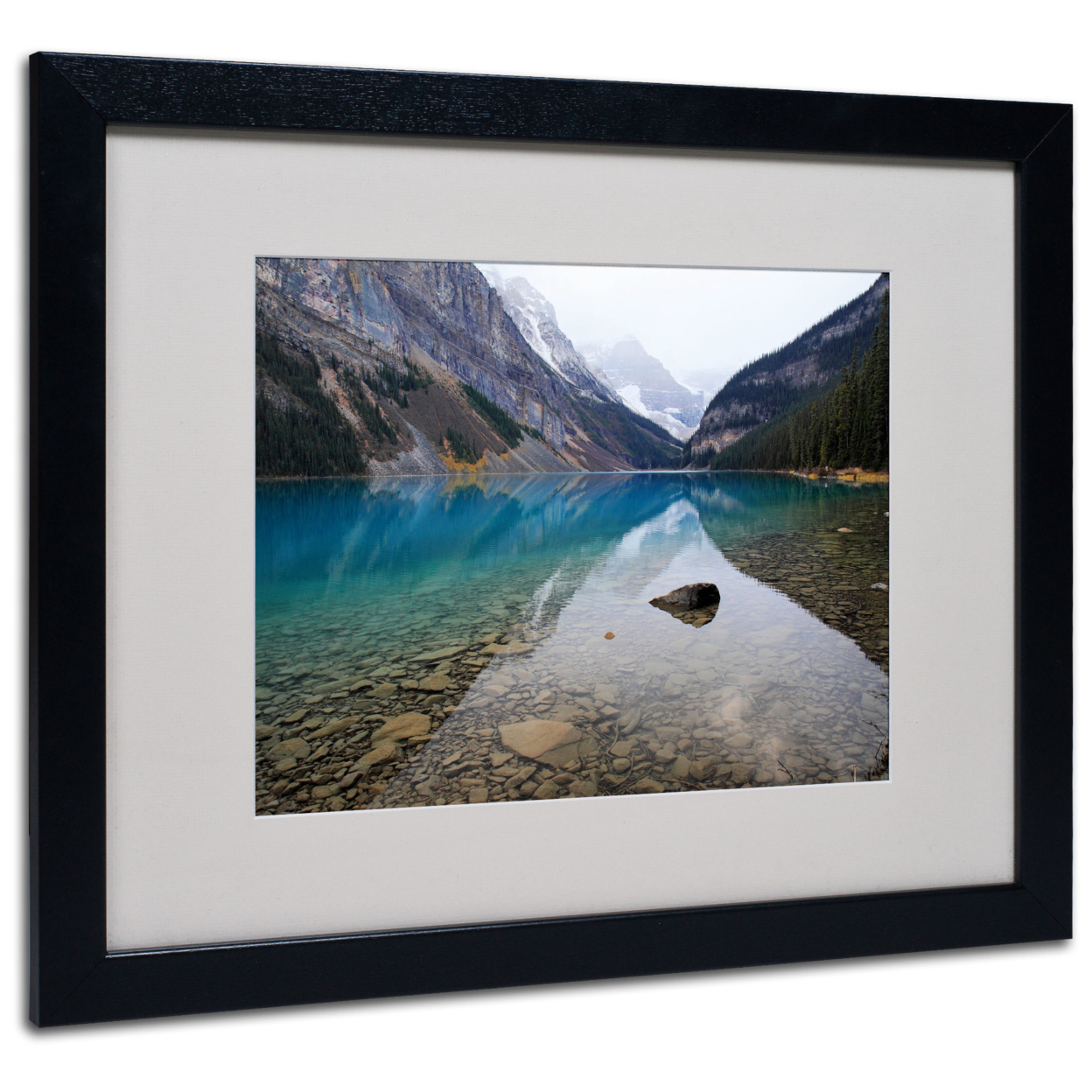 Pierre Leclerc 'Lake Louise' Black Wooden Framed Art 18 X 22 Inches