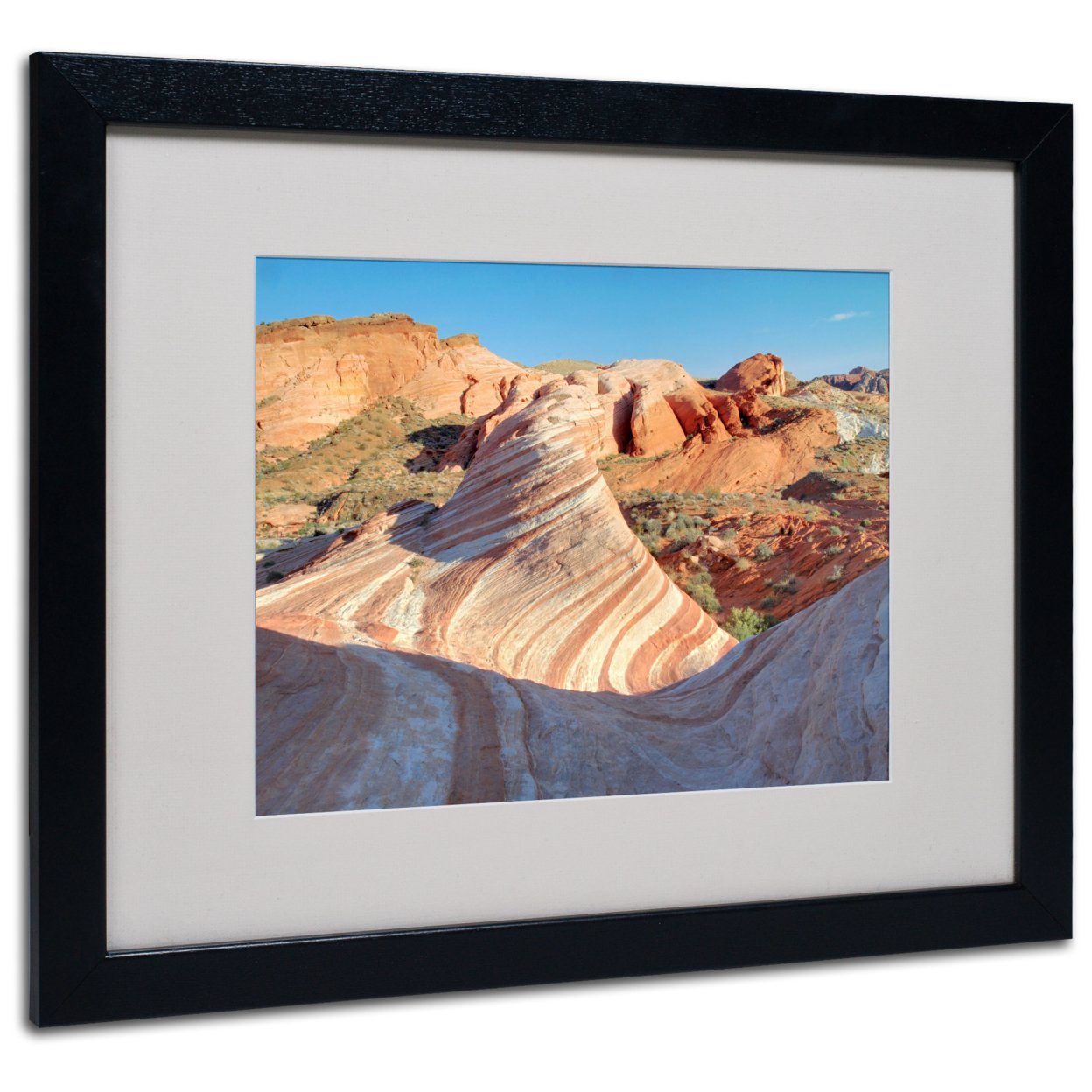 Pierre Leclerc 'Valley Of Fire Wave' Black Wooden Framed Art 18 X 22 Inches