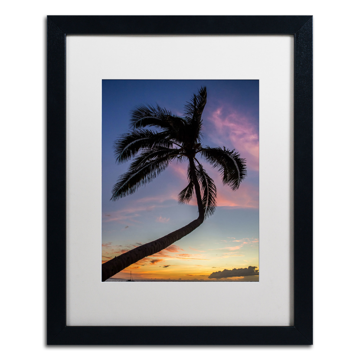 Pierre Leclerc 'Sunset Palm' Black Wooden Framed Art 18 X 22 Inches