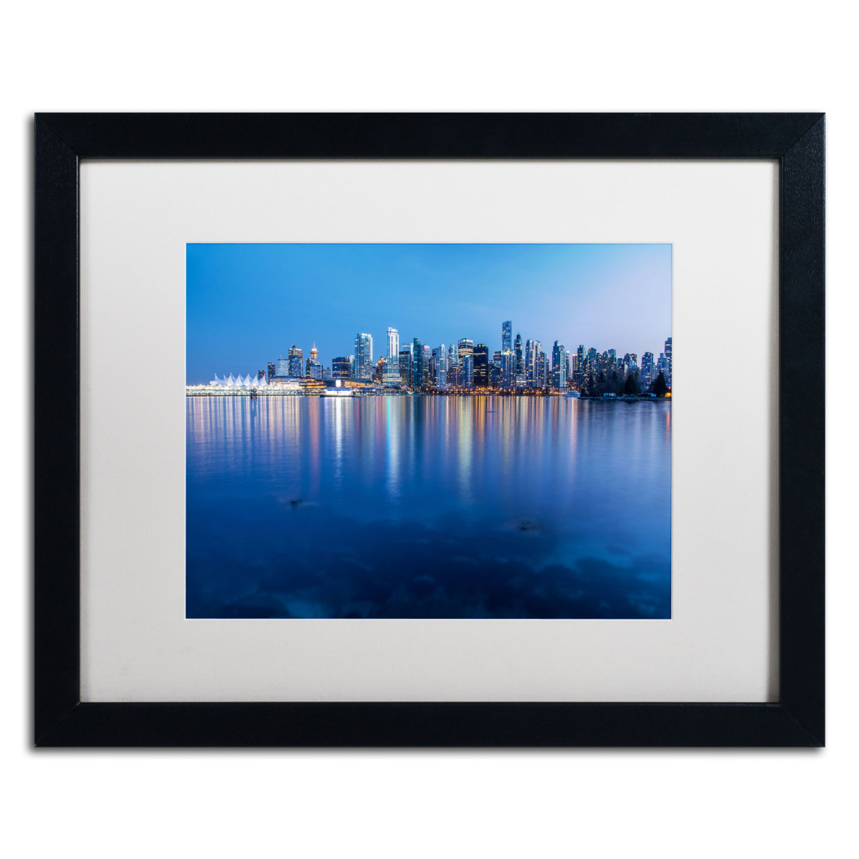 Pierre Leclerc 'Vancouver City Reflection' Black Wooden Framed Art 18 X 22 Inches