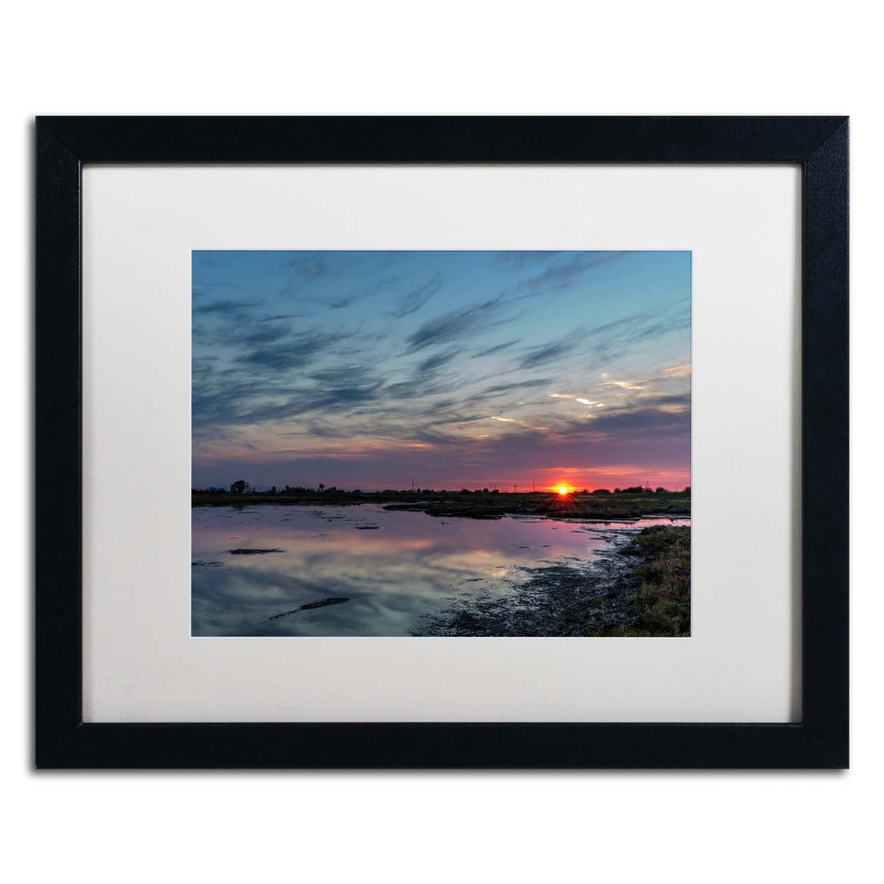 Pierre Leclerc 'Boundary Bay Sunset 2' Black Wooden Framed Art 18 X 22 Inches