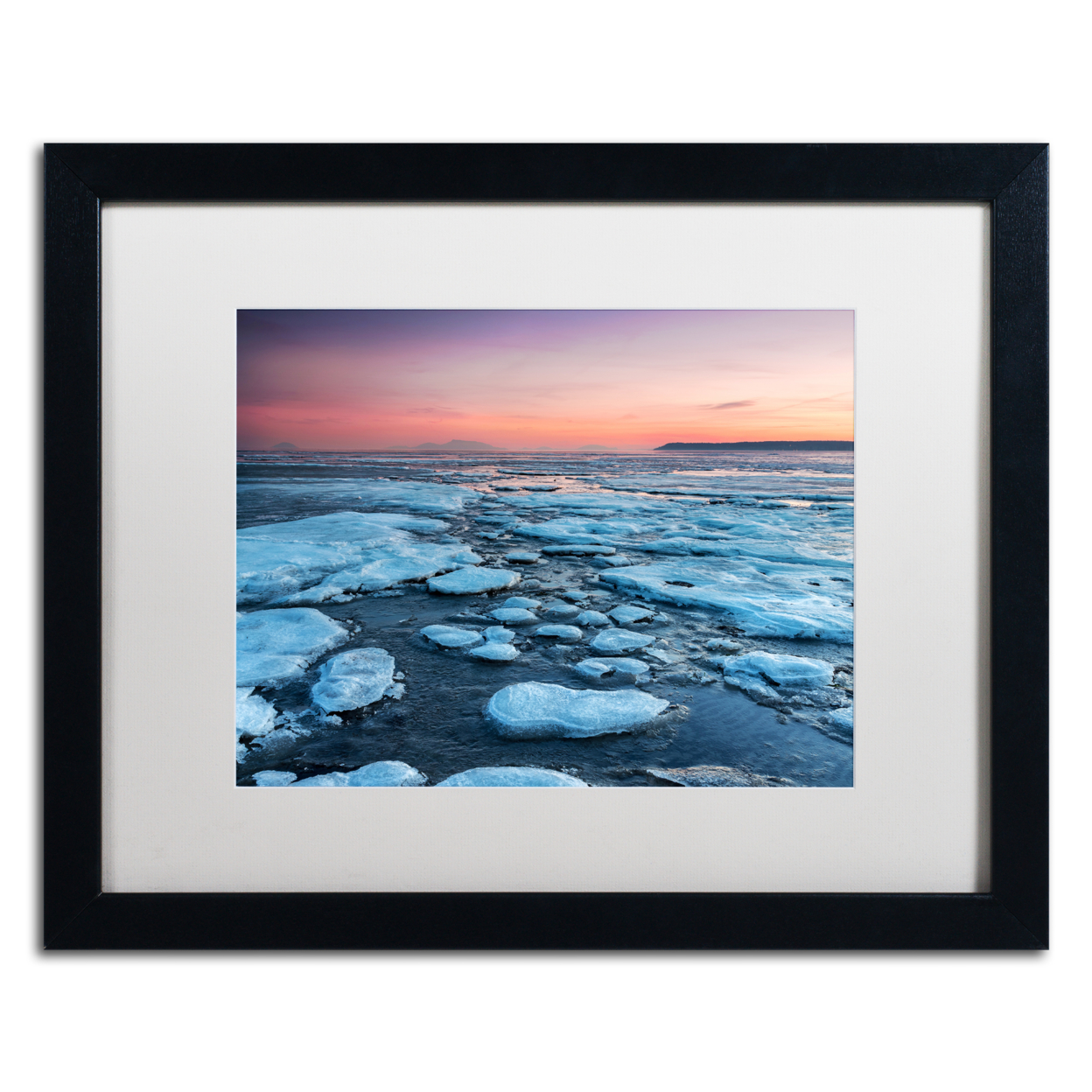 Pierre Leclerc 'Icy Sunrise' Black Wooden Framed Art 18 X 22 Inches