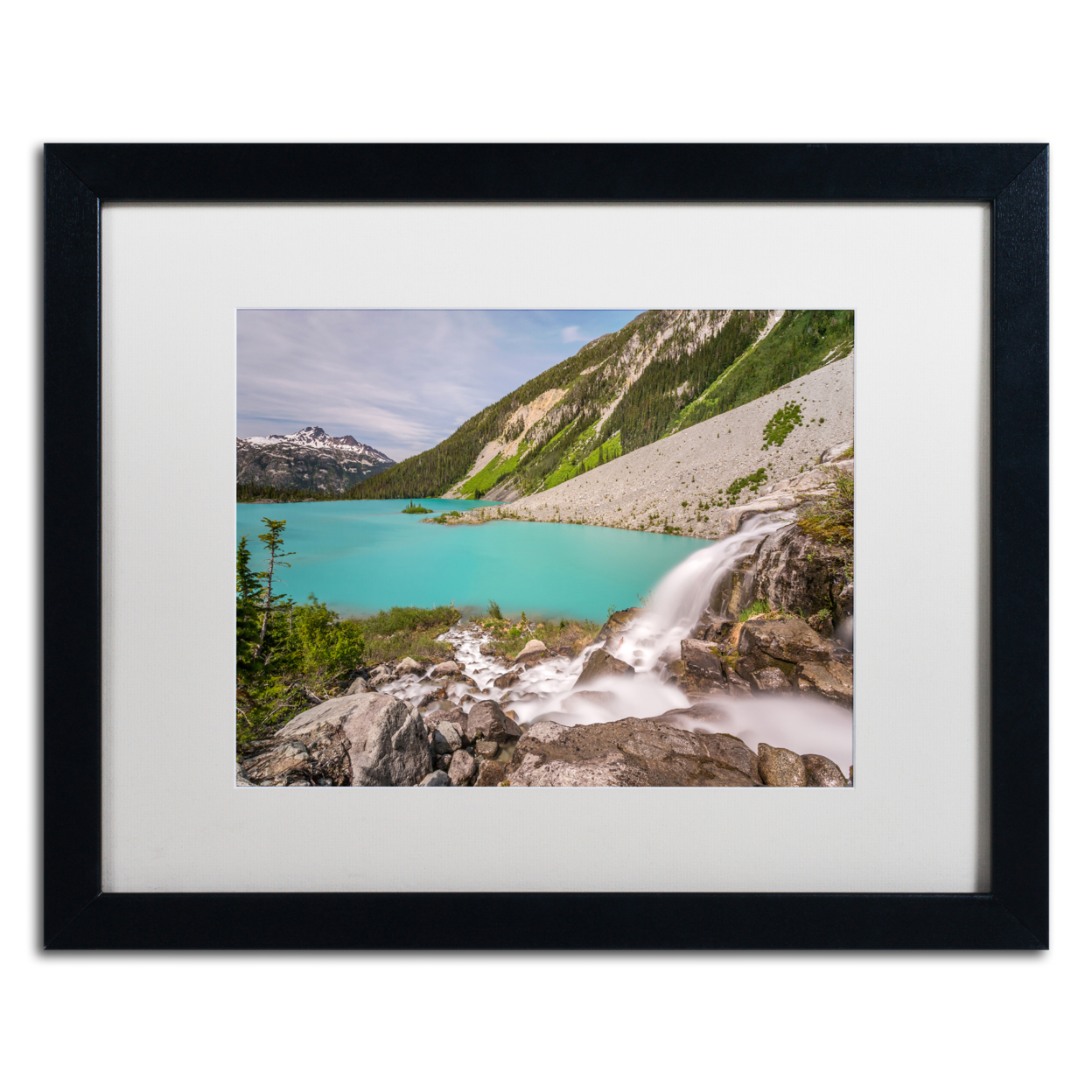 Pierre Leclerc 'Glacier Waterfall' Black Wooden Framed Art 18 X 22 Inches