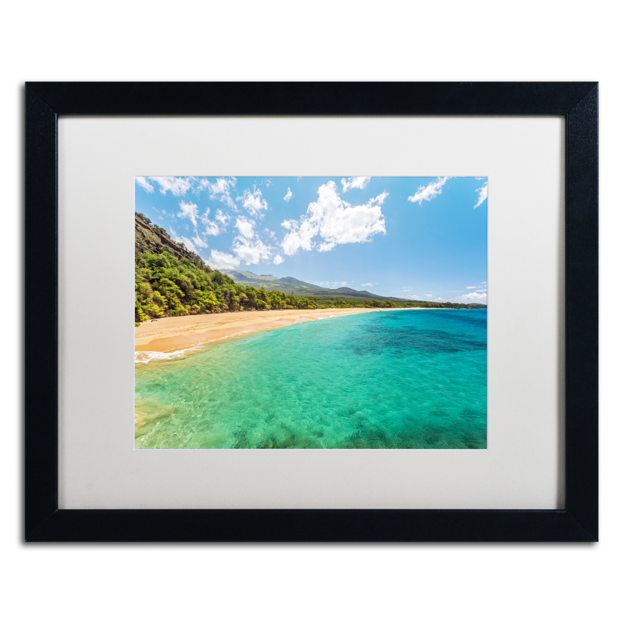 Pierre Leclerc 'Makena Beach Maui' Black Wooden Framed Art 18 X 22 Inches