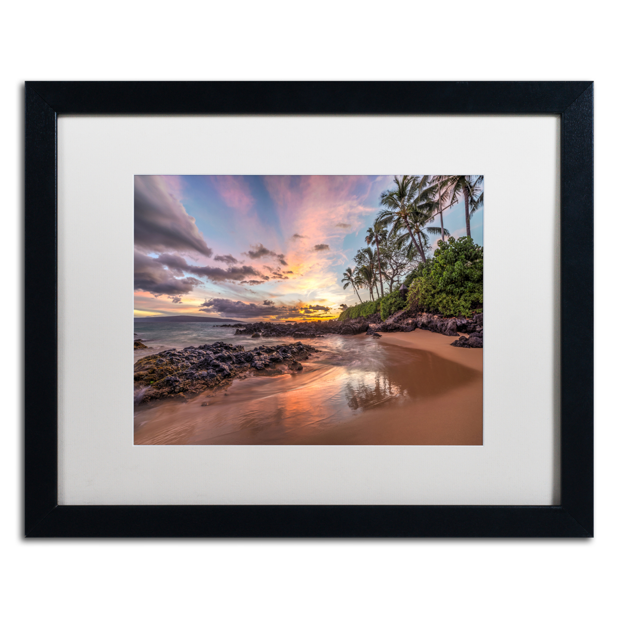 Pierre Leclerc 'Hawaiian Sunset Wonder' Black Wooden Framed Art 18 X 22 Inches