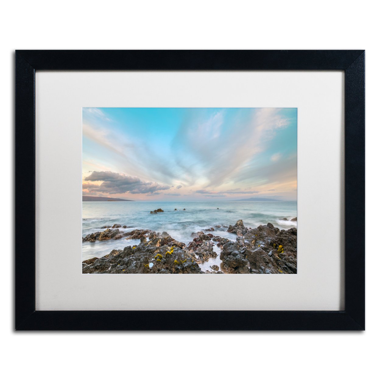 Pierre Leclerc 'South Maui Sunrise' Black Wooden Framed Art 18 X 22 Inches