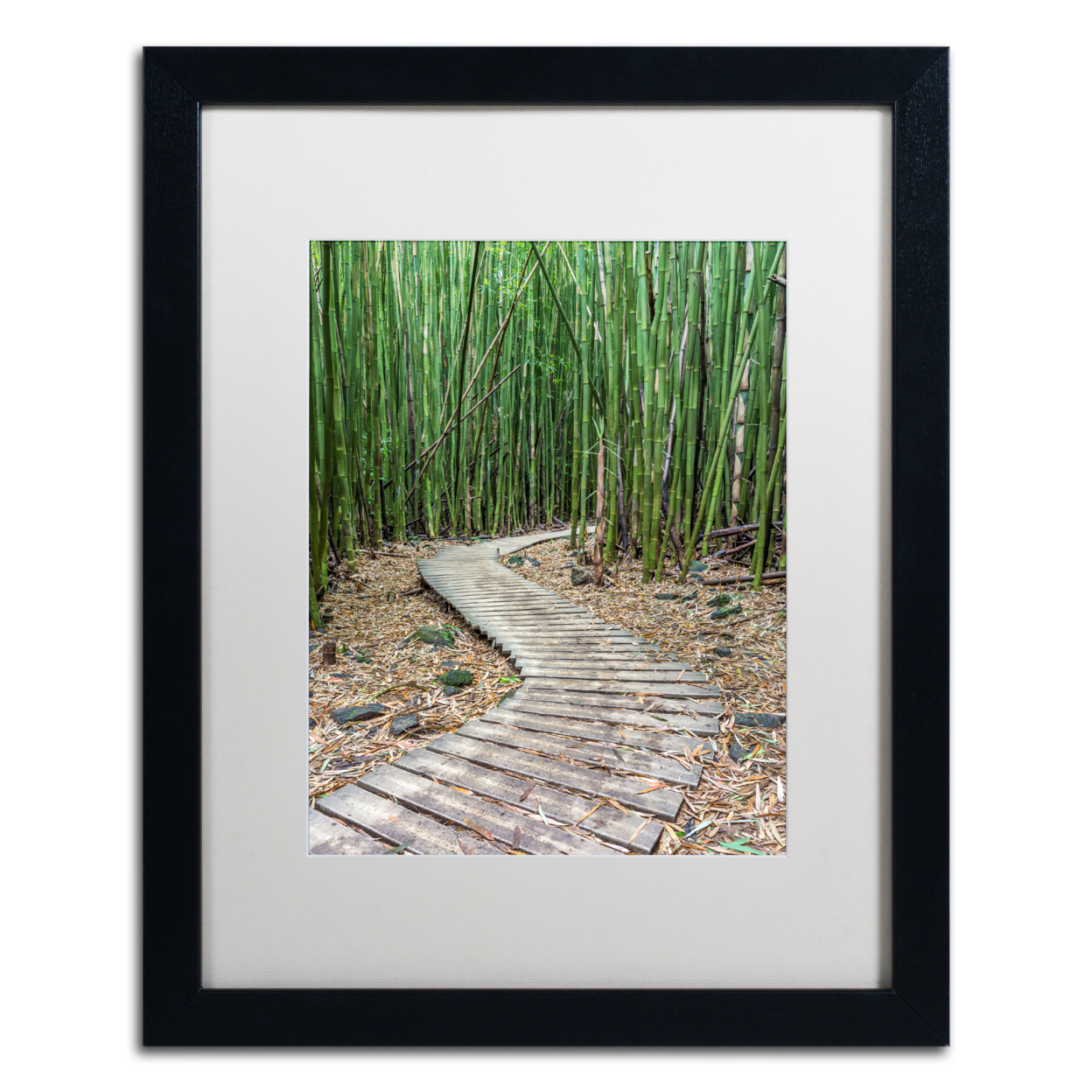 Pierre Leclerc 'Hiking Through The Bamboo Forest' Black Wooden Framed Art 18 X 22 Inches