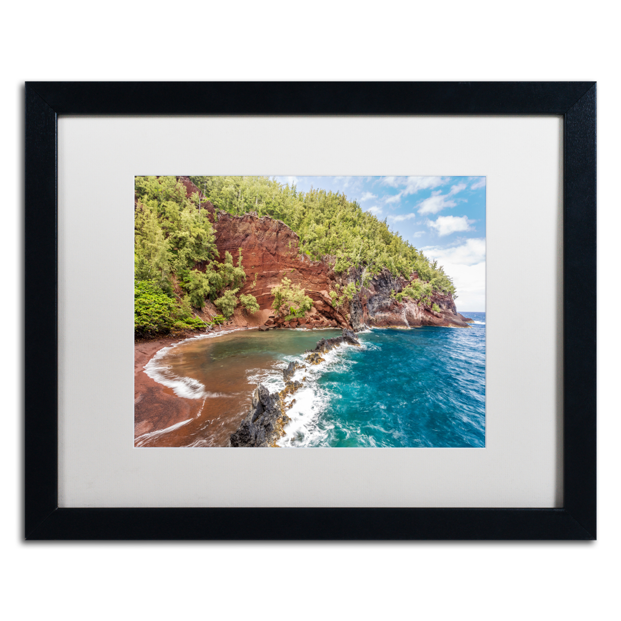 Pierre Leclerc 'Red Sand Beach Maui' Black Wooden Framed Art 18 X 22 Inches