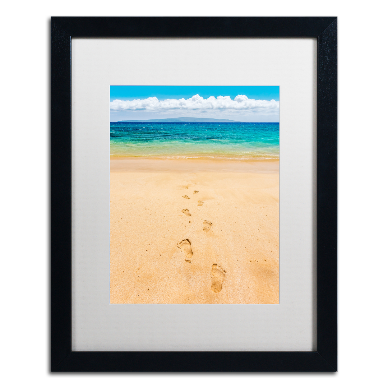Pierre Leclerc 'Footprints In The Sand' Black Wooden Framed Art 18 X 22 Inches