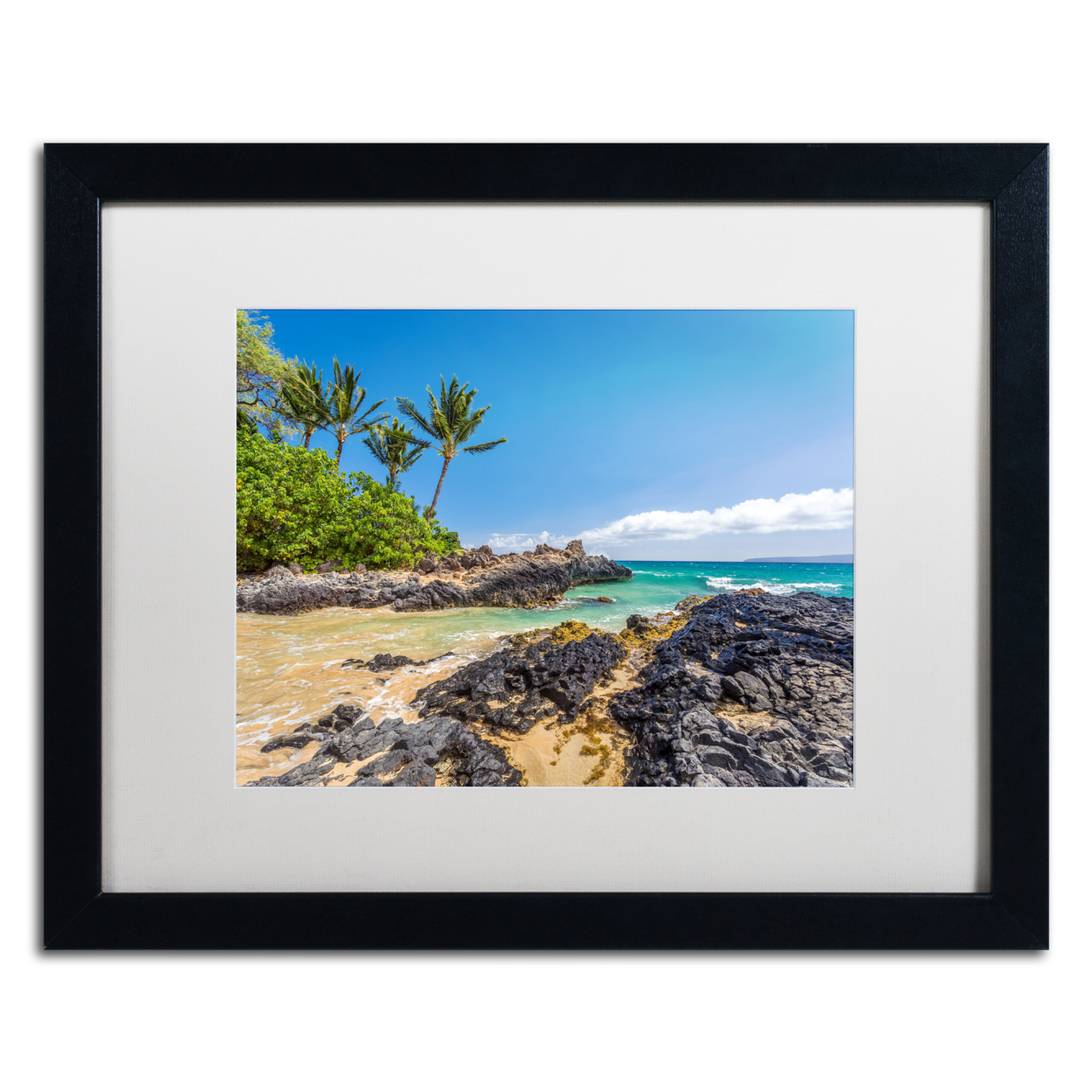 Pierre Leclerc 'Tropical Beach' Black Wooden Framed Art 18 X 22 Inches