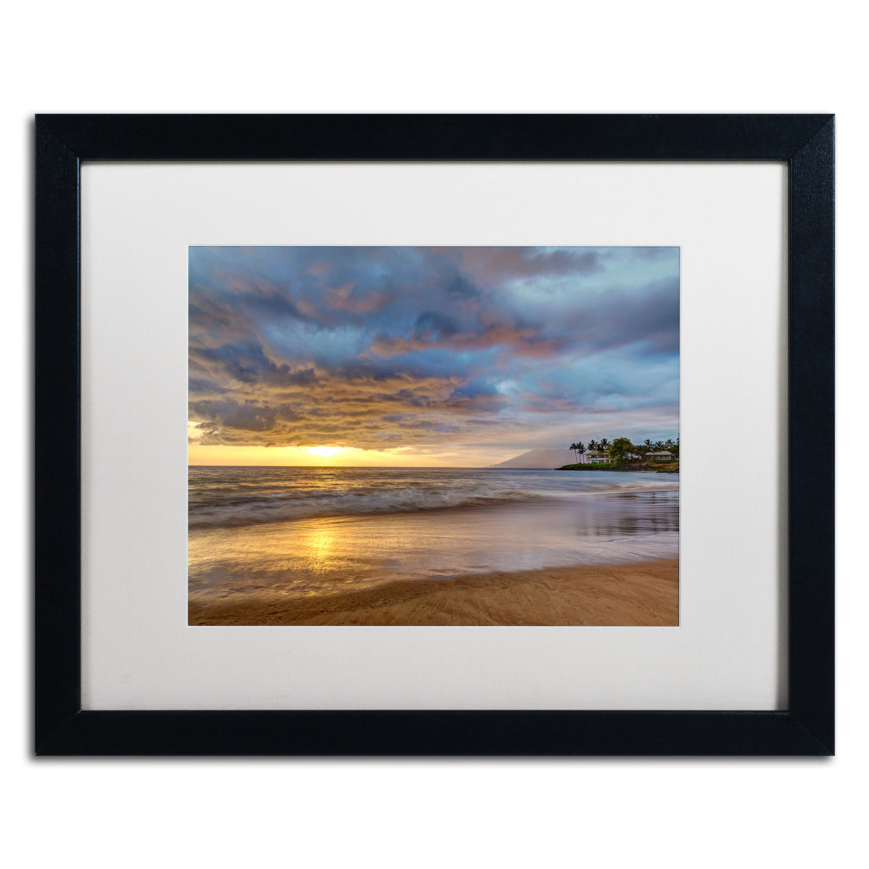 Pierre Leclerc 'Secret Beach Sunset' Black Wooden Framed Art 18 X 22 Inches