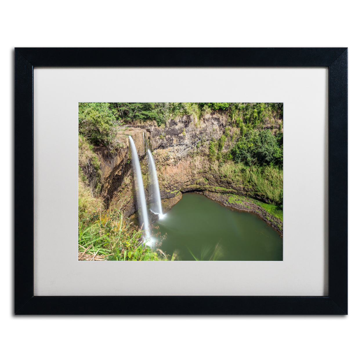 Pierre Leclerc 'Wailua Falls Kauai' Black Wooden Framed Art 18 X 22 Inches