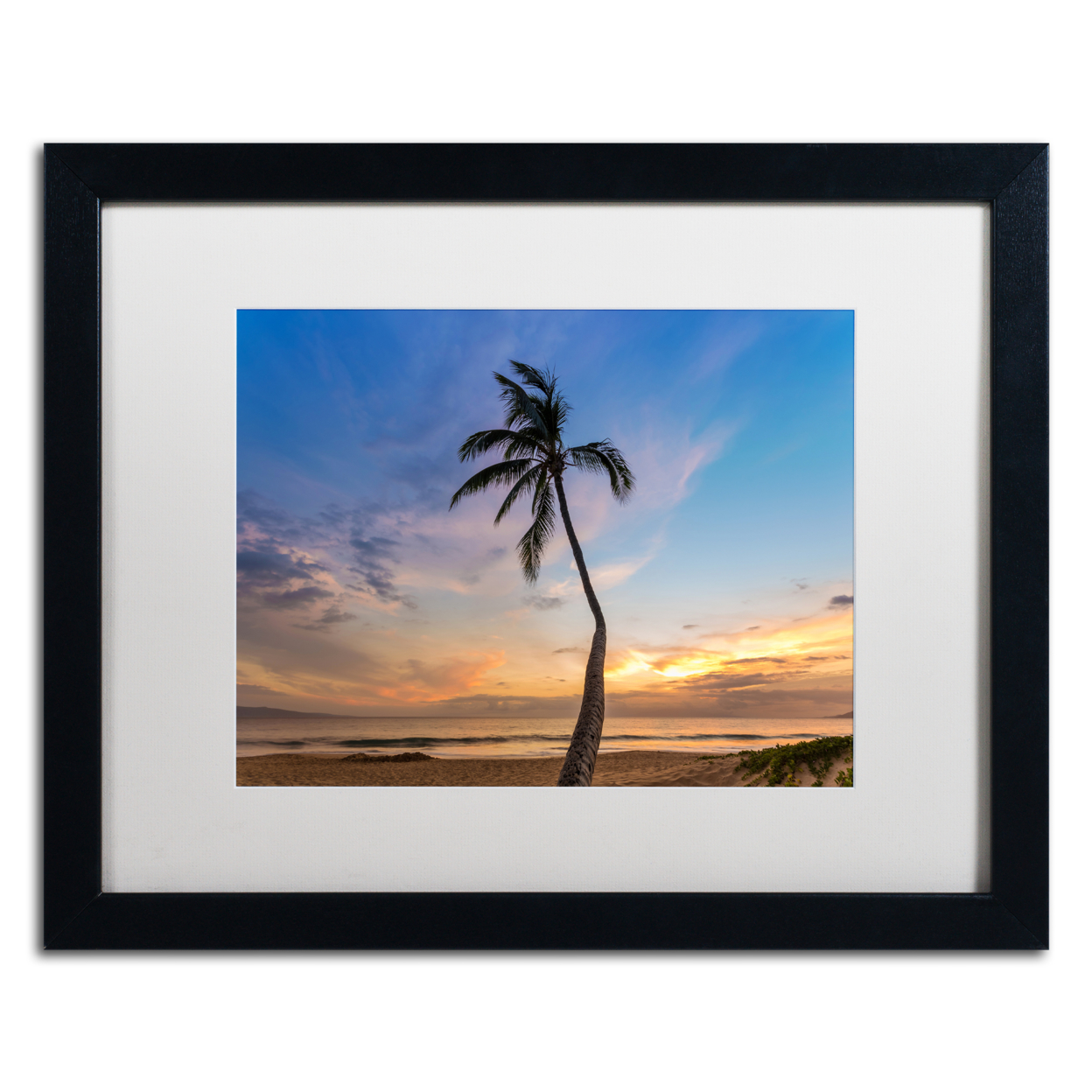 Pierre Leclerc 'Sunset Palm Tree' Black Wooden Framed Art 18 X 22 Inches