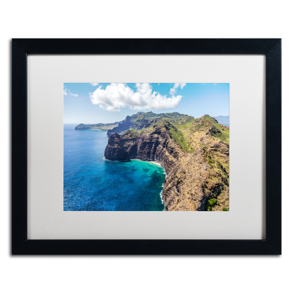 Pierre Leclerc 'Kauai Coast' Black Wooden Framed Art 18 X 22 Inches