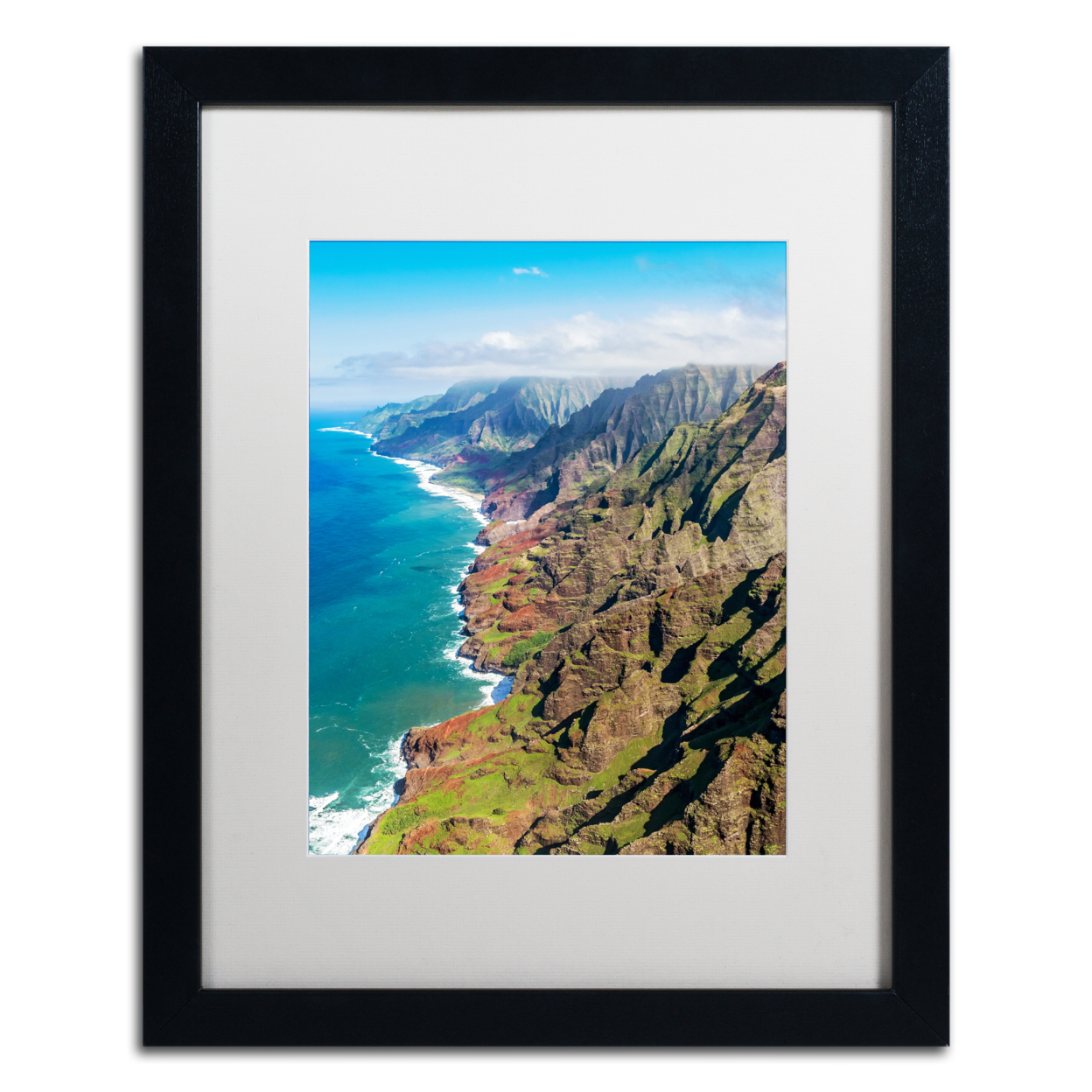 Pierre Leclerc 'Napali Coast Kauai' Black Wooden Framed Art 18 X 22 Inches