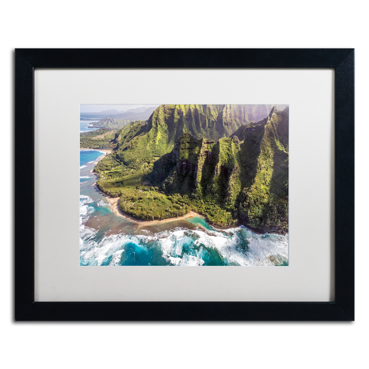 Pierre Leclerc 'Kee Beach Aerial View' Black Wooden Framed Art 18 X 22 Inches