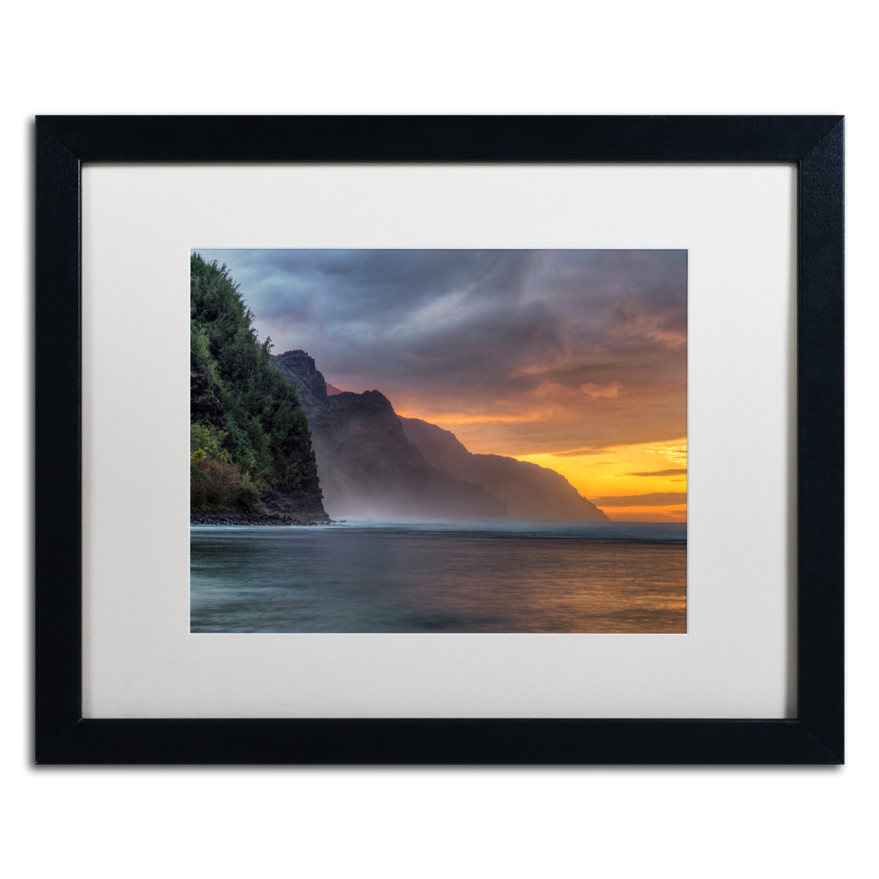 Pierre Leclerc 'Napali Sunset Kauai' Black Wooden Framed Art 18 X 22 Inches