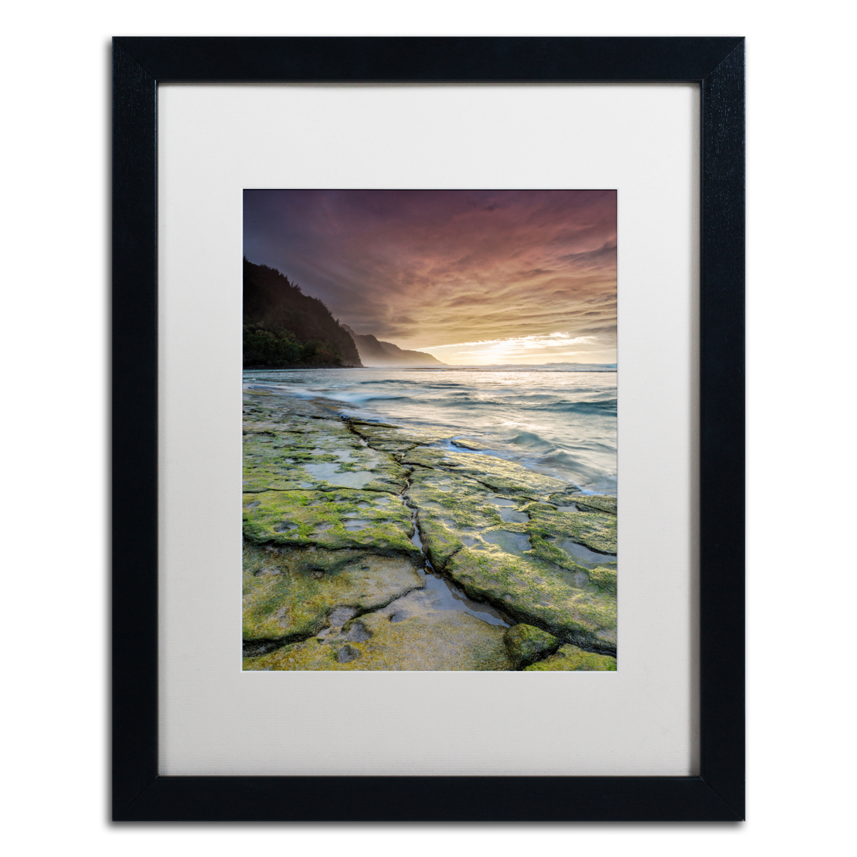 Pierre Leclerc 'Kee Beach Sunset' Black Wooden Framed Art 18 X 22 Inches
