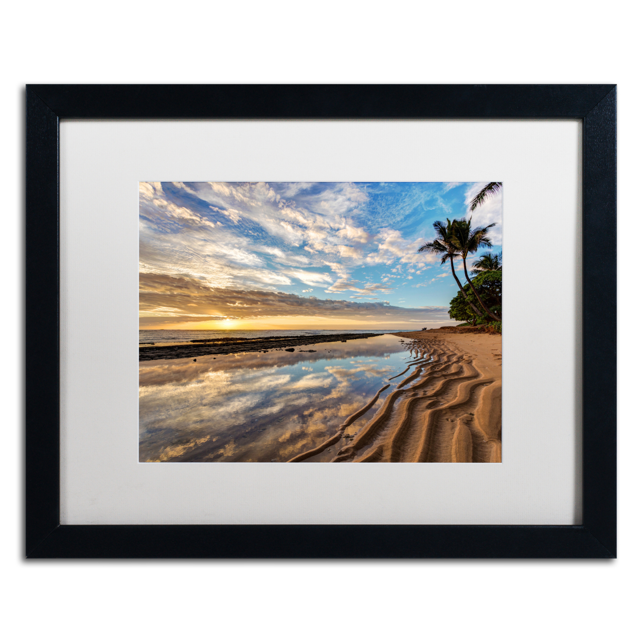 Pierre Leclerc 'Kauai Kailani Sunrise' Black Wooden Framed Art 18 X 22 Inches