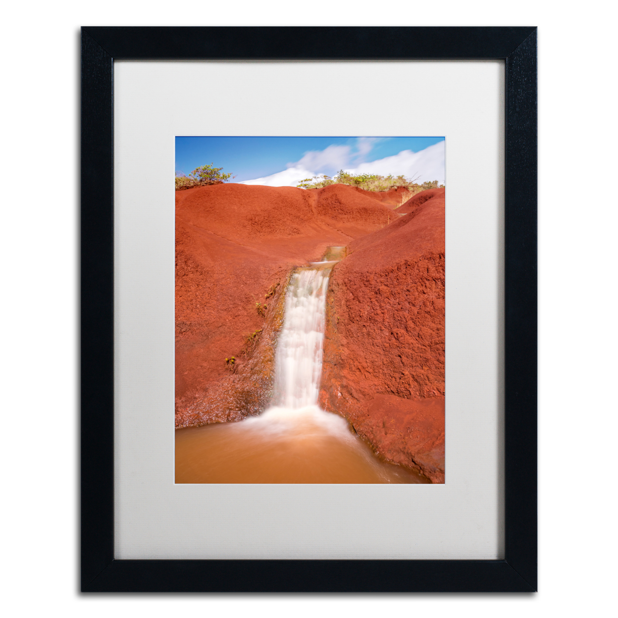 Pierre Leclerc 'Red Dirt Waterfall' Black Wooden Framed Art 18 X 22 Inches