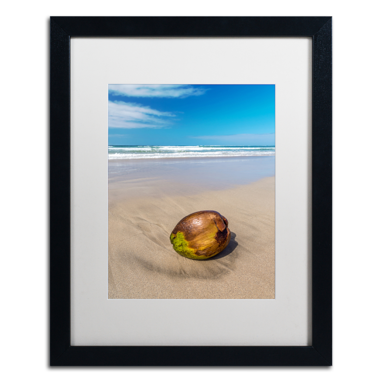 Pierre Leclerc 'Beached Coconut' Black Wooden Framed Art 18 X 22 Inches
