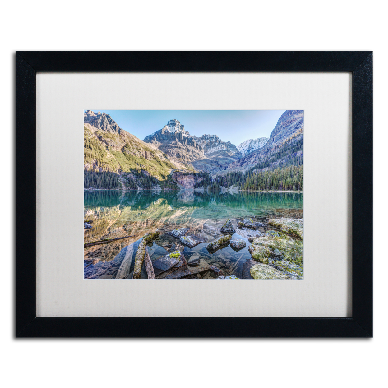Pierre Leclerc 'Lake O'Hara Mountain Haven' Black Wooden Framed Art 18 X 22 Inches