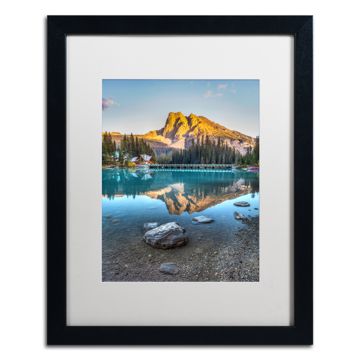 Pierre Leclerc 'Emerald Lake Sunset' Black Wooden Framed Art 18 X 22 Inches