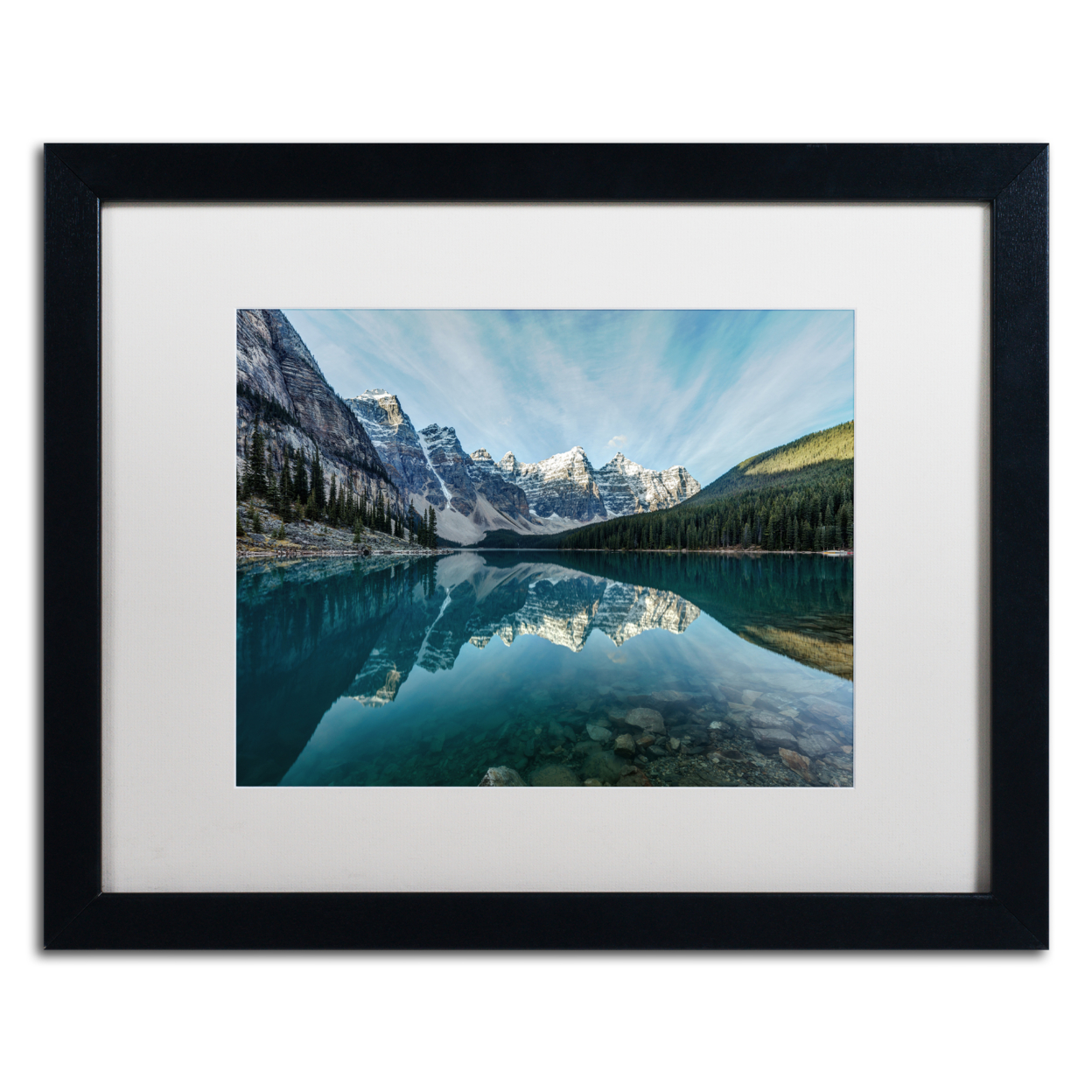 Pierre Leclerc 'Moraine Lake Reflection' Black Wooden Framed Art 18 X 22 Inches