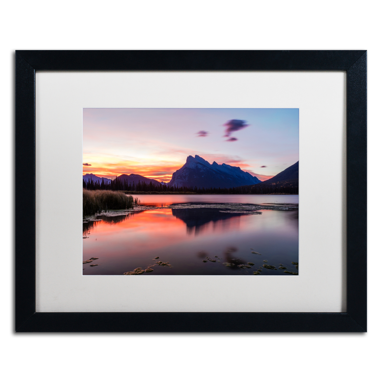 Pierre Leclerc 'Vermilion Lakes Sunrise' Black Wooden Framed Art 18 X 22 Inches