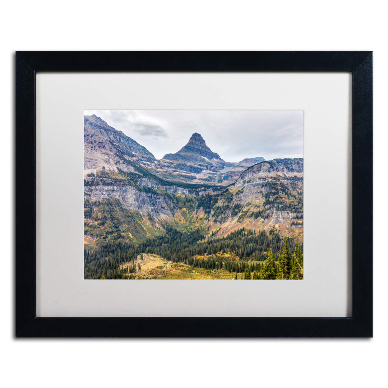 Pierre Leclerc 'Glacier National Park In Autumn' Black Wooden Framed Art 18 X 22 Inches