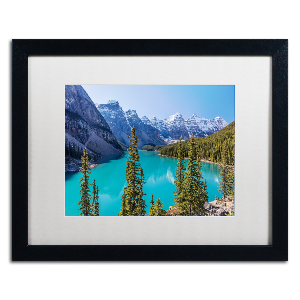 Pierre Leclerc 'Turquoise Moraine Lake' Black Wooden Framed Art 18 X 22 Inches