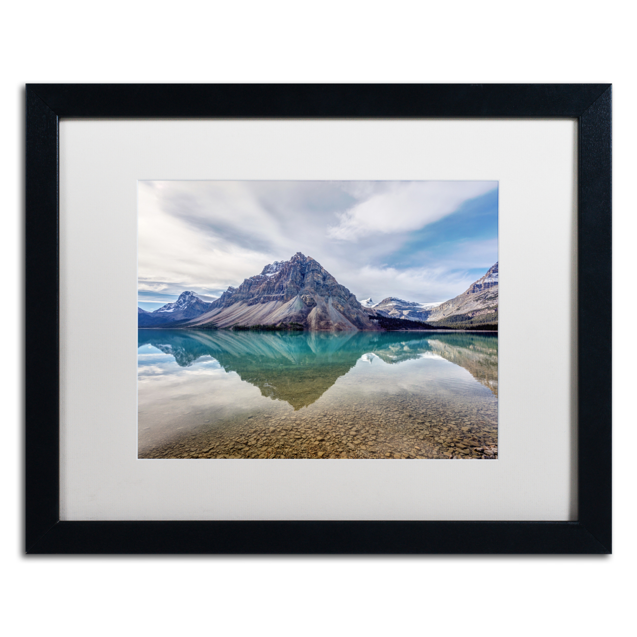Pierre Leclerc 'Bow Lake Blue' Black Wooden Framed Art 18 X 22 Inches