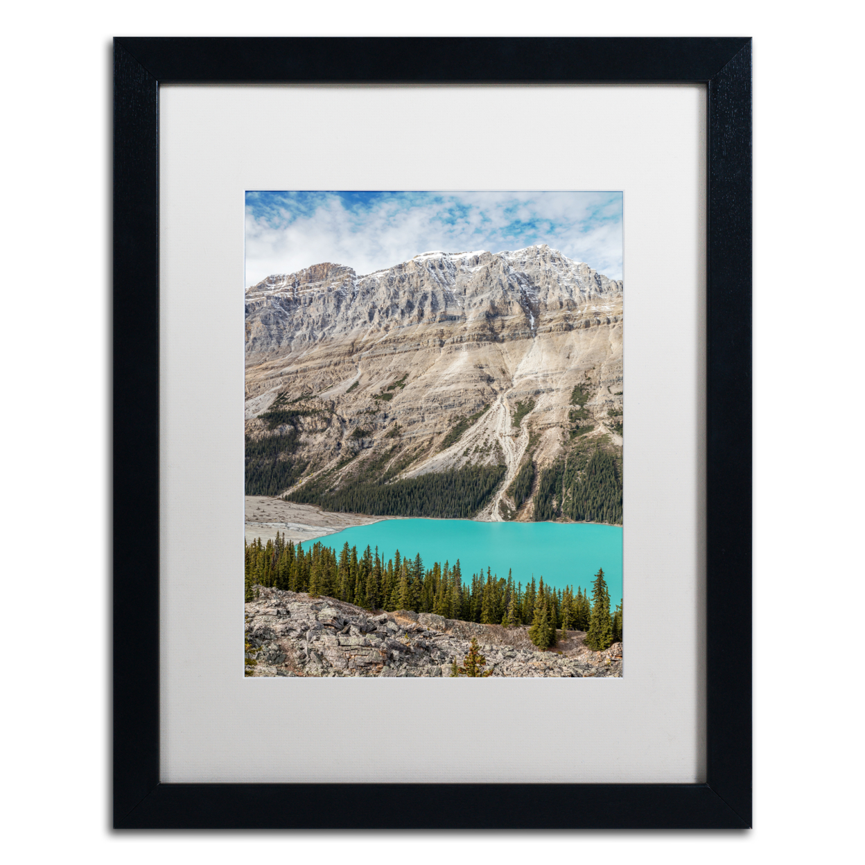 Pierre Leclerc 'Turquoise Lake In The Rockies' Black Wooden Framed Art 18 X 22 Inches