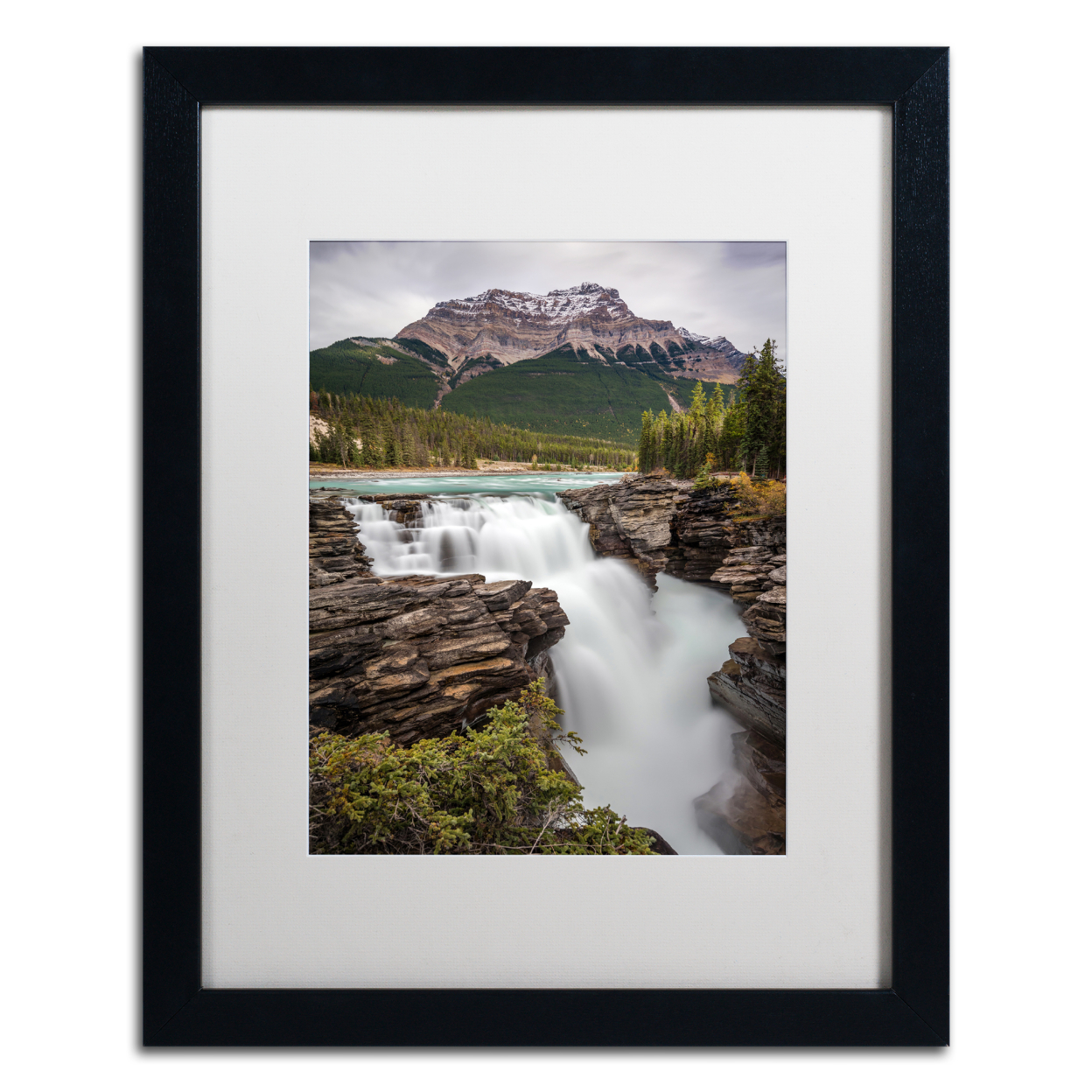 Pierre Leclerc 'Athabasca Falls' Black Wooden Framed Art 18 X 22 Inches