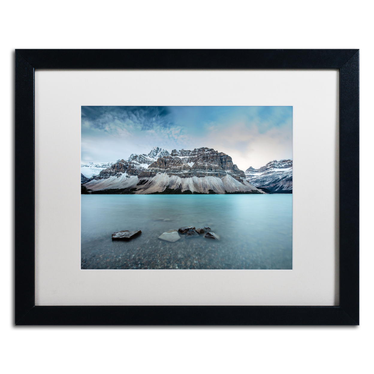 Pierre Leclerc 'Icy Blue Bow Lake' Black Wooden Framed Art 18 X 22 Inches