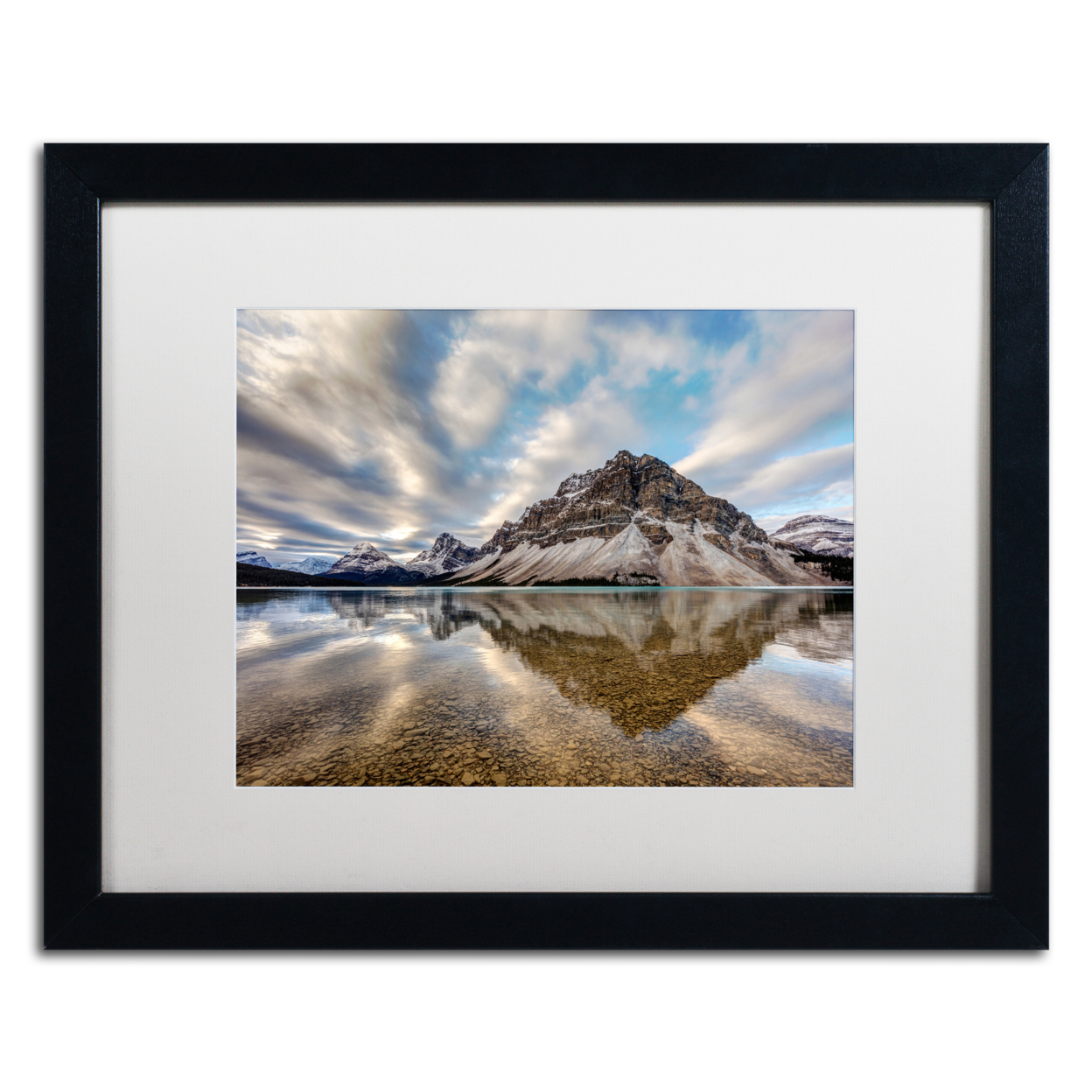 Pierre Leclerc 'Bow Lake Reflection' Black Wooden Framed Art 18 X 22 Inches