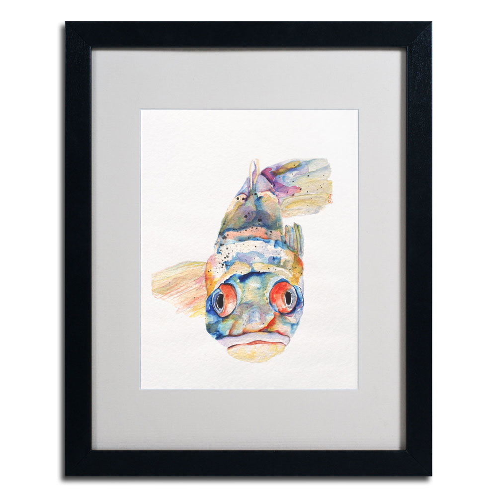 Pat Saunders-White 'Blue Fish' Black Wooden Framed Art 18 X 22 Inches