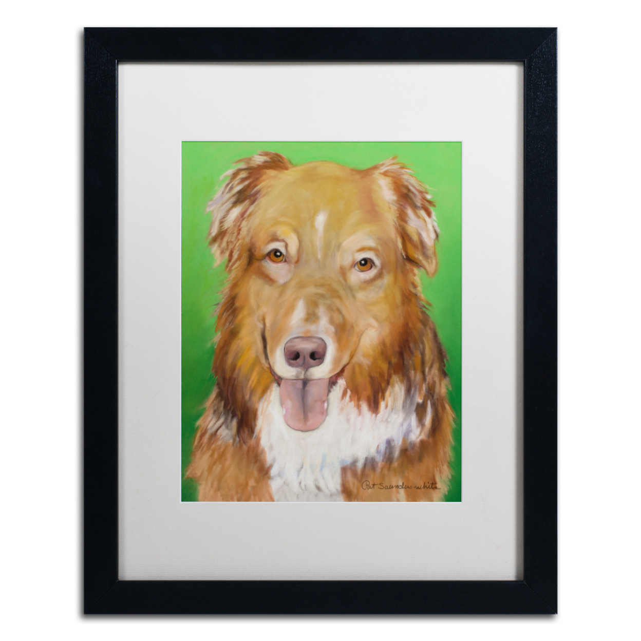 Pat Saunders-White 'Dog On Green' Black Wooden Framed Art 18 X 22 Inches