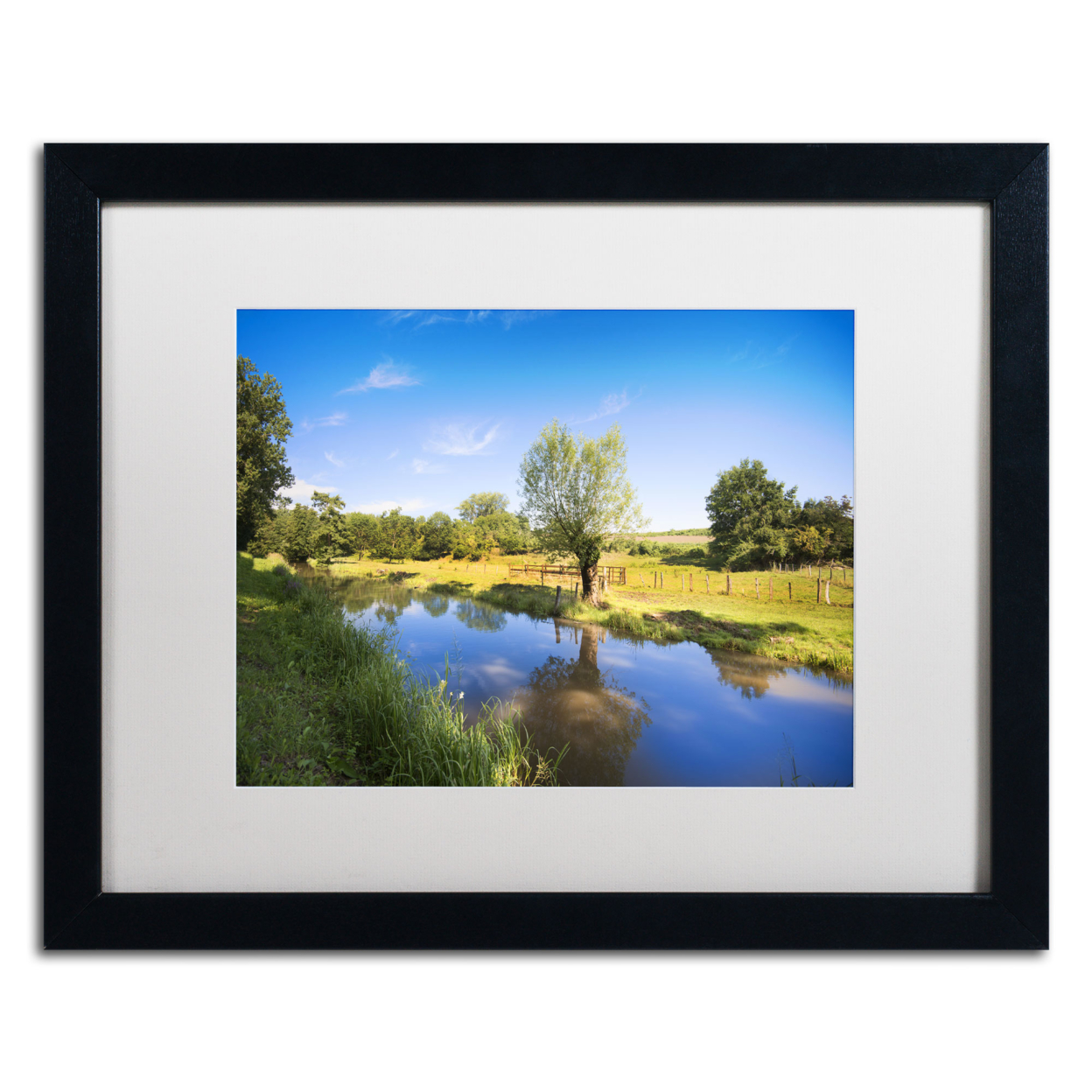 Philippe Sainte-Laudy 'Blue Brook' Black Wooden Framed Art 18 X 22 Inches