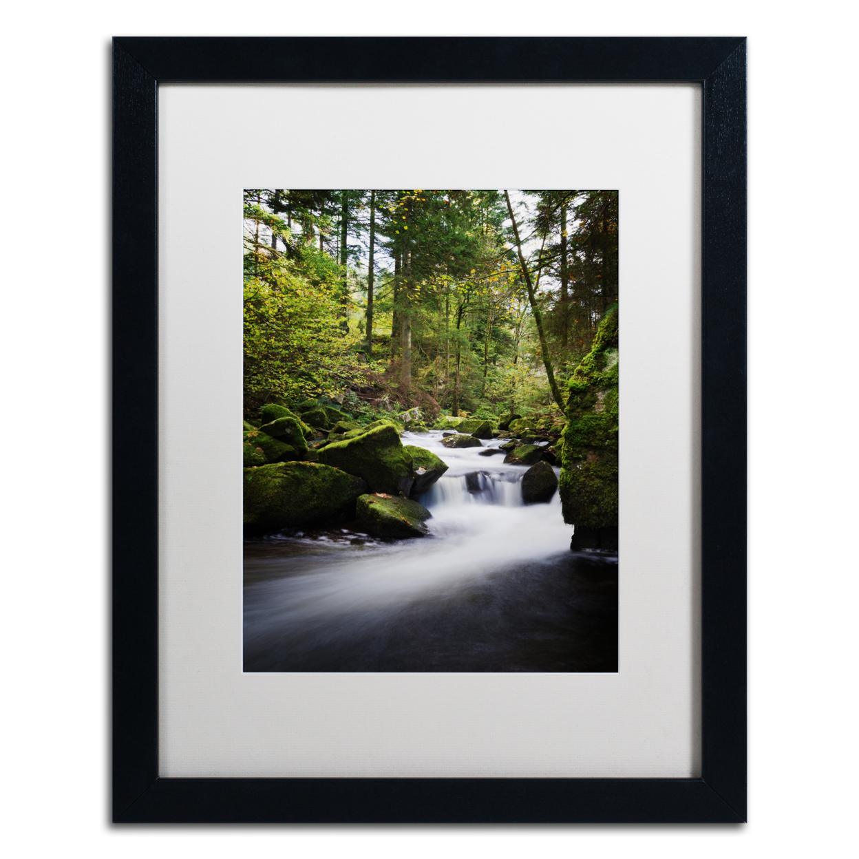 Philippe Sainte-Laudy 'Waterfall In The Forest' Black Wooden Framed Art 18 X 22 Inches
