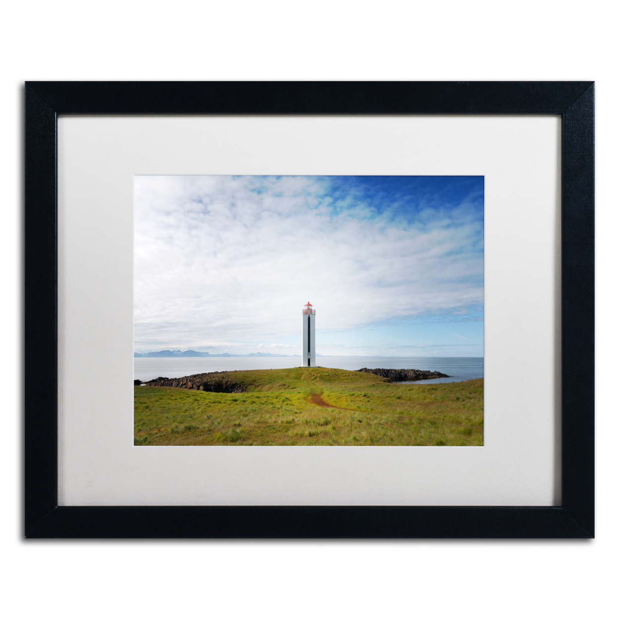 Philippe Sainte-Laudy 'Lighthouse Kalfshamars' Black Wooden Framed Art 18 X 22 Inches