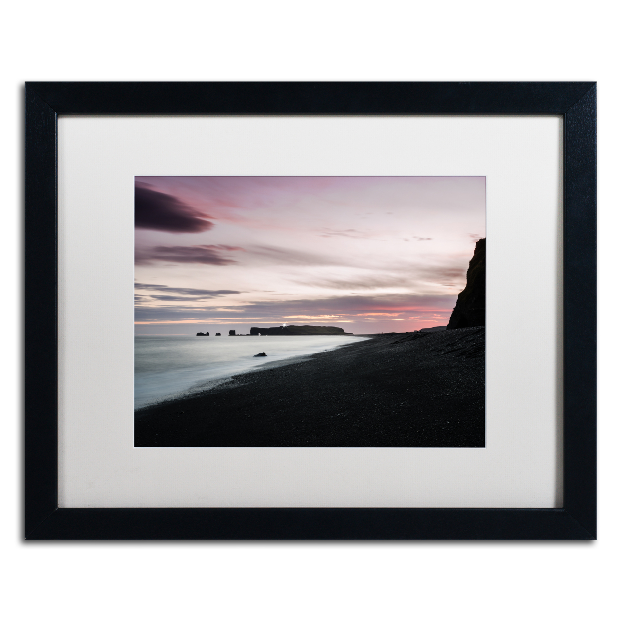 Philippe Sainte-Laudy 'Sunset At Dyrholaey' Black Wooden Framed Art 18 X 22 Inches