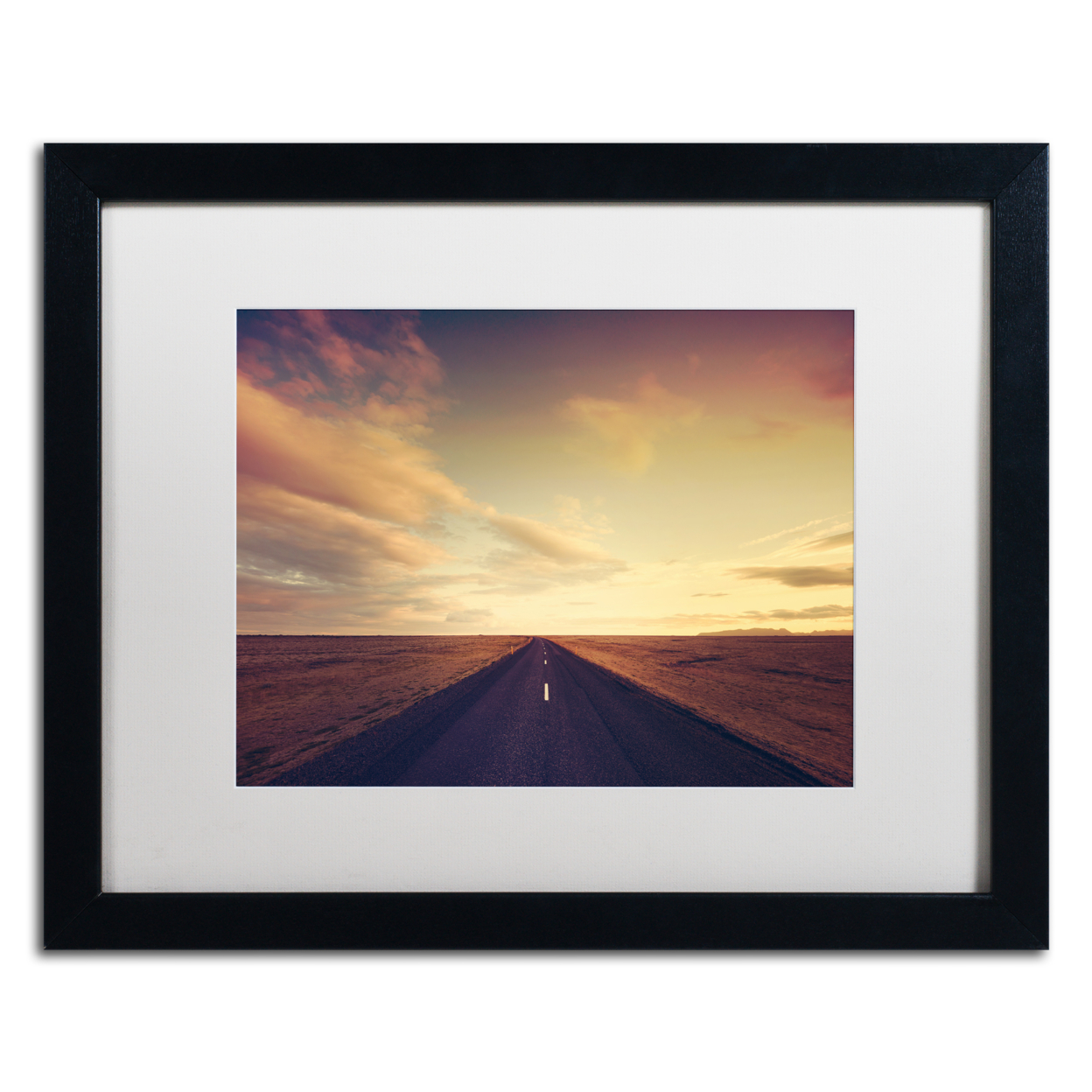 Philippe Sainte-Laudy 'Sunset Road' Black Wooden Framed Art 18 X 22 Inches