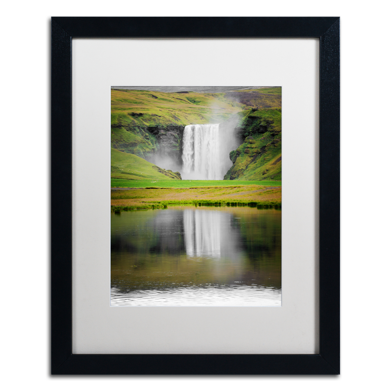 Philippe Sainte-Laudy 'The Reflection Of Skogafoss' Black Wooden Framed Art 18 X 22 Inches