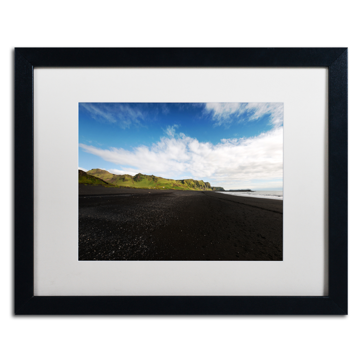 Philippe Sainte-Laudy 'Walking On The Black Beach' Black Wooden Framed Art 18 X 22 Inches