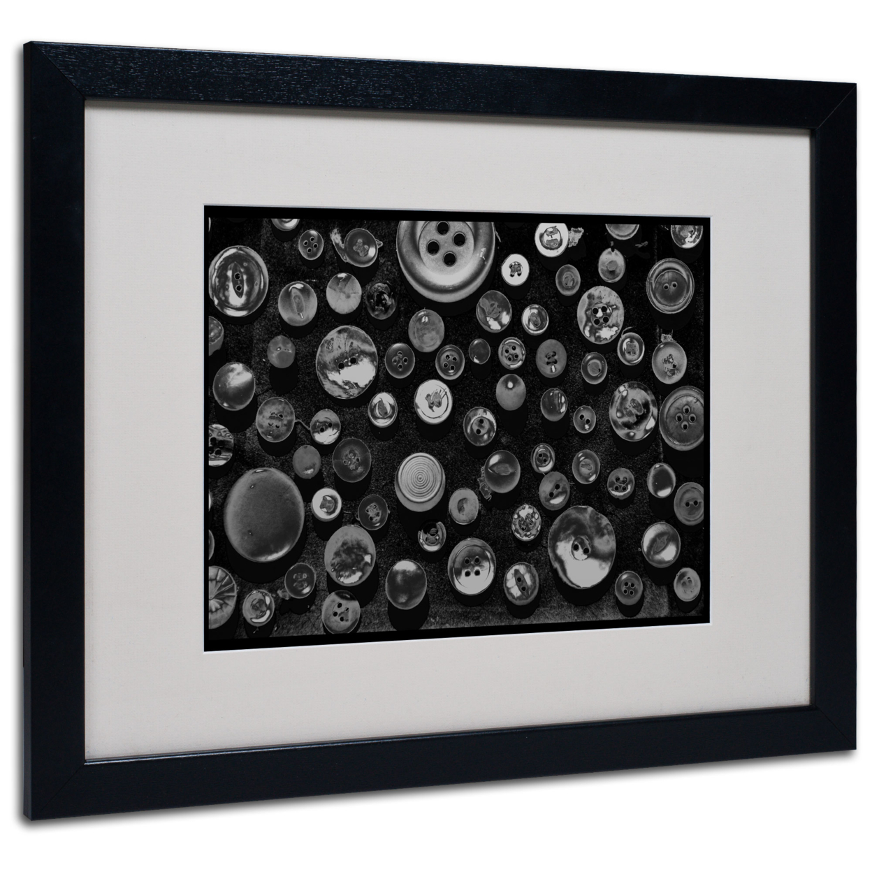 Patty Tuggle 'Black & White Buttons' Black Wooden Framed Art 18 X 22 Inches