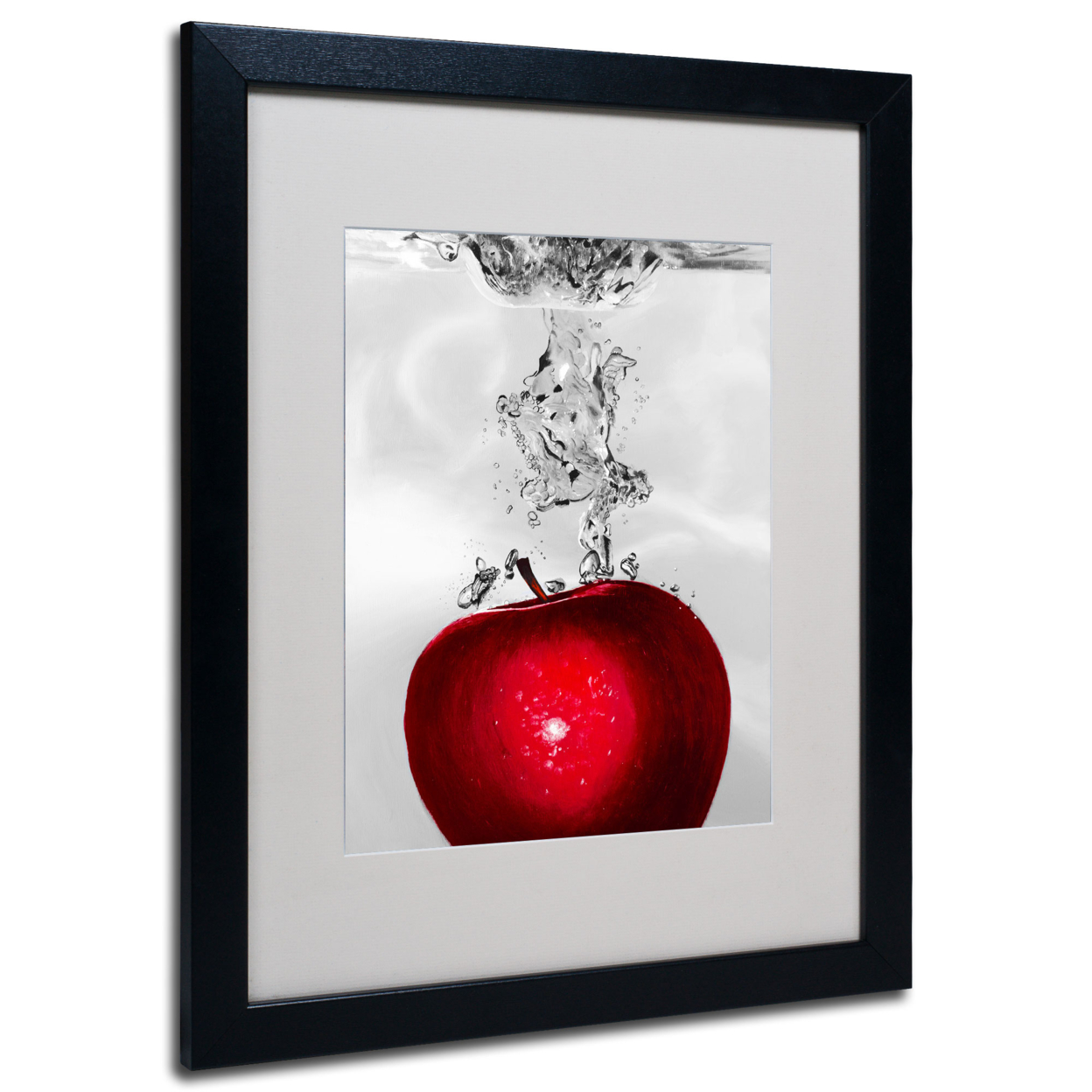 Roderick Stevens 'Red Apple Splash' Black Wooden Framed Art 18 X 22 Inches