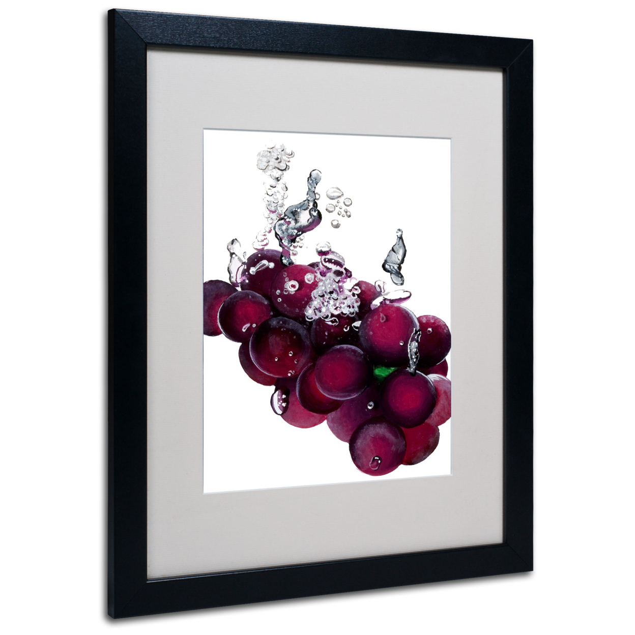 Roderick Stevens 'Grapes Splash II' Black Wooden Framed Art 18 X 22 Inches