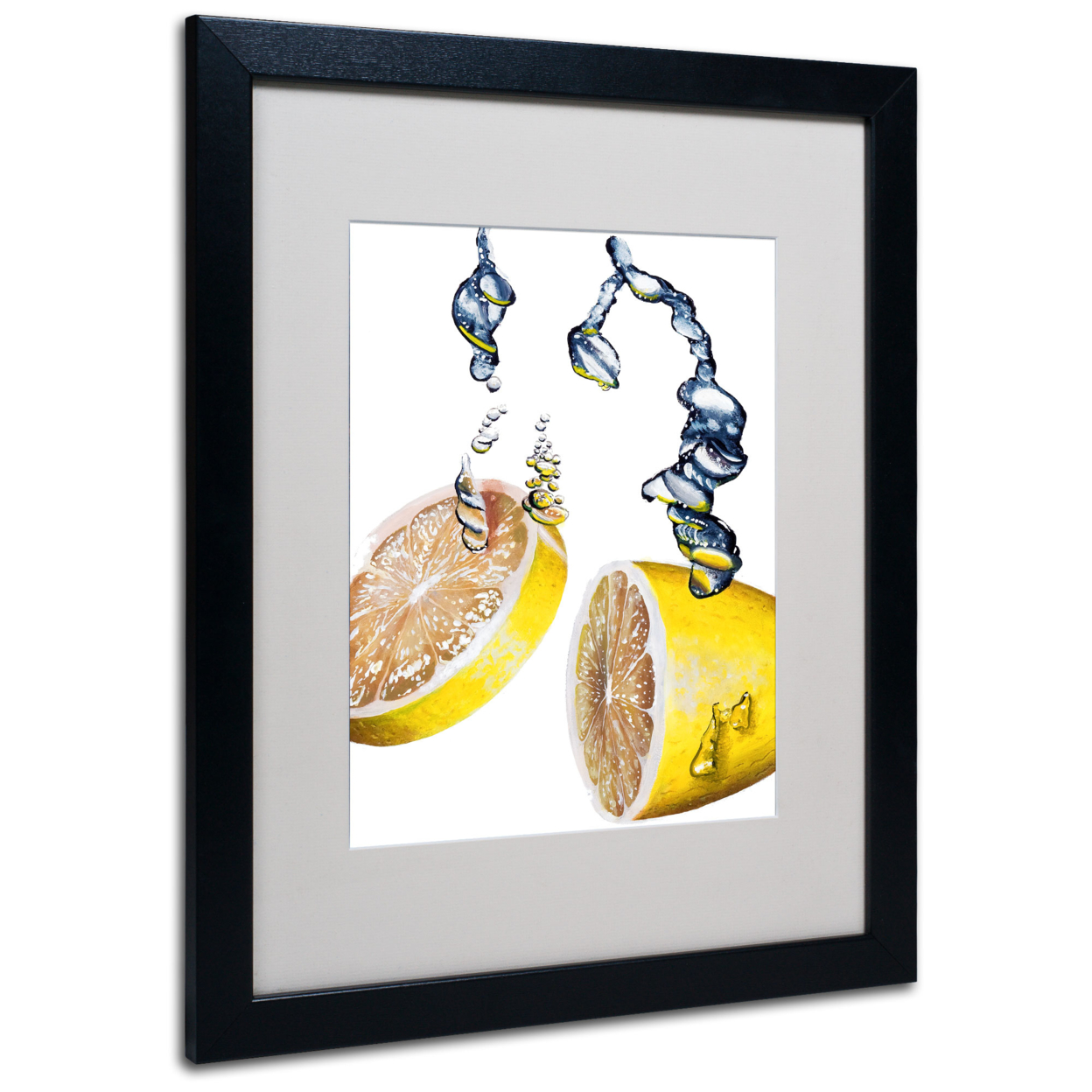 Roderick Stevens 'Lemon Splash II' Black Wooden Framed Art 18 X 22 Inches